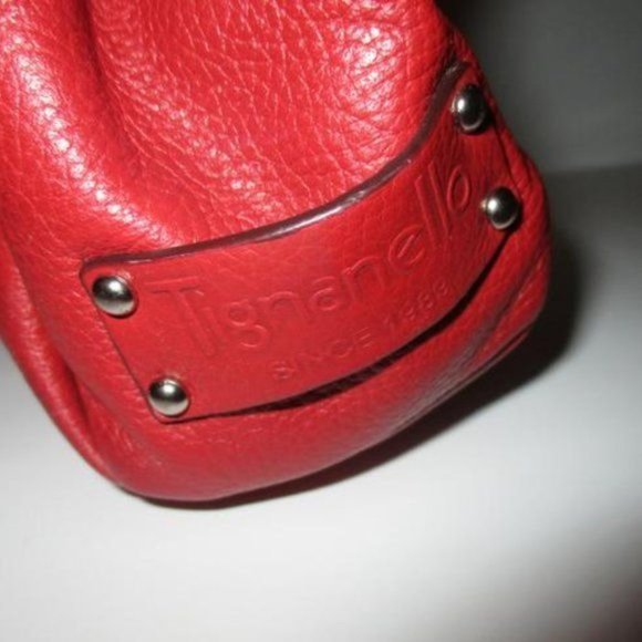 Tignanello Pebbled Red Leather Side Pocket Key Charm Satchel - Picture 4 of 11